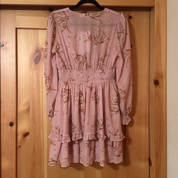 EXLURA Tie Front Elastic Waist Tiered Ruffle Layer Floral  Long Sleeve Dress - Picture 3 of 7